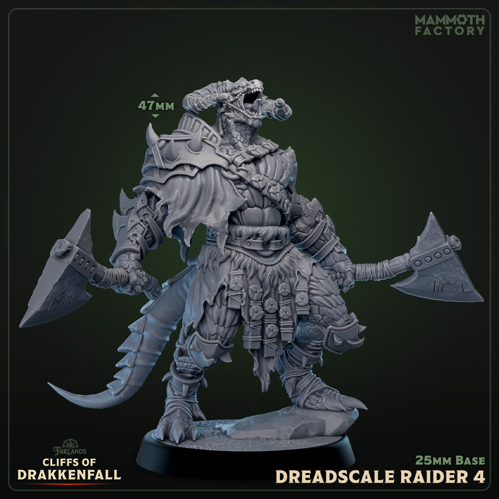 Dreadscale Raider 4- axe dual wield -  D&D miniatuur - elite jungle-krijger met reptielachtige kracht uit Cliffs of Drakkenfall, DND miniaturen voor tabletop RPG bij Quest & Craft
