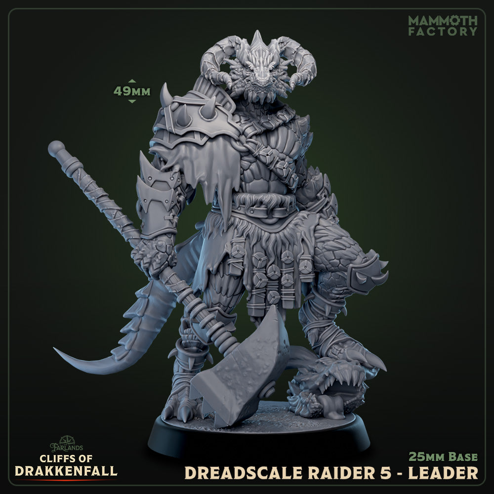 Dreadscale Raider Leader D&D miniatuur - 2handed mace - complete warband leider uit Cliffs of Drakkenfall set, Nederlandse kwaliteit Quest & Craft miniaturen nederland voor tactische encounters
