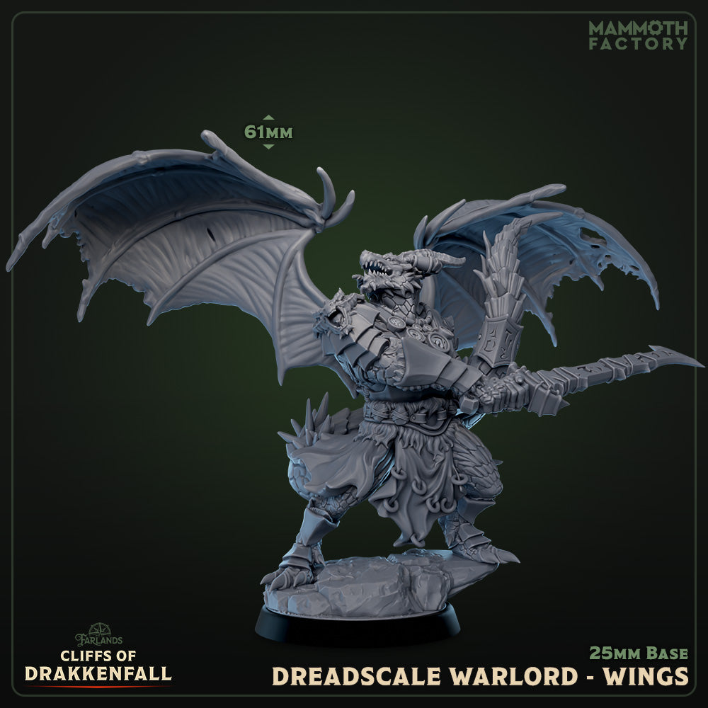 Dreadscale Warlord Met Vleugels D&D miniatuur - draconische warlord generaal uit Cliffs of Drakkenfall collectie, hoogdetail resin DND miniaturen voor fantasy tabletop RPG van Quest & Craft
