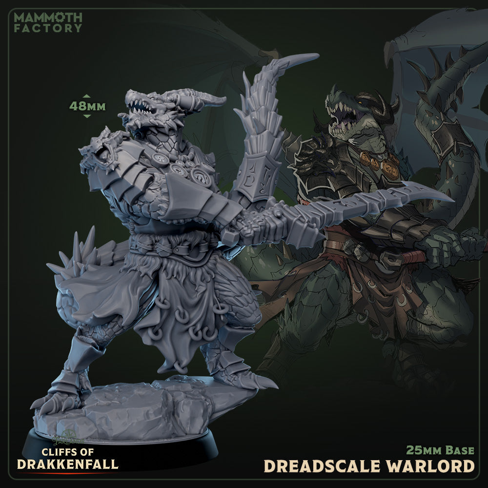 Dreadscale Warlord Zonder Vleugels D&D miniatuur - tactische draconische commandant uit Cliffs of Drakkenfall, strategische generaal DND miniaturen voor Dungeons & Dragons encounters bij Quest & Craft
