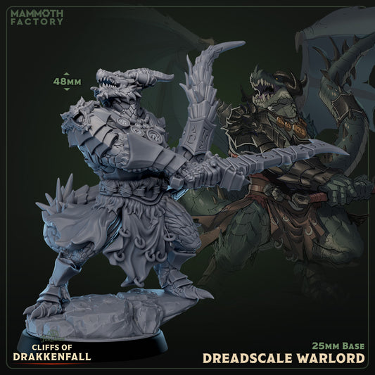 Dreadscale Warlord Zonder Vleugels D&D miniatuur - tactische draconische commandant uit Cliffs of Drakkenfall, strategische generaal DND miniaturen voor Dungeons & Dragons encounters bij Quest & Craft

