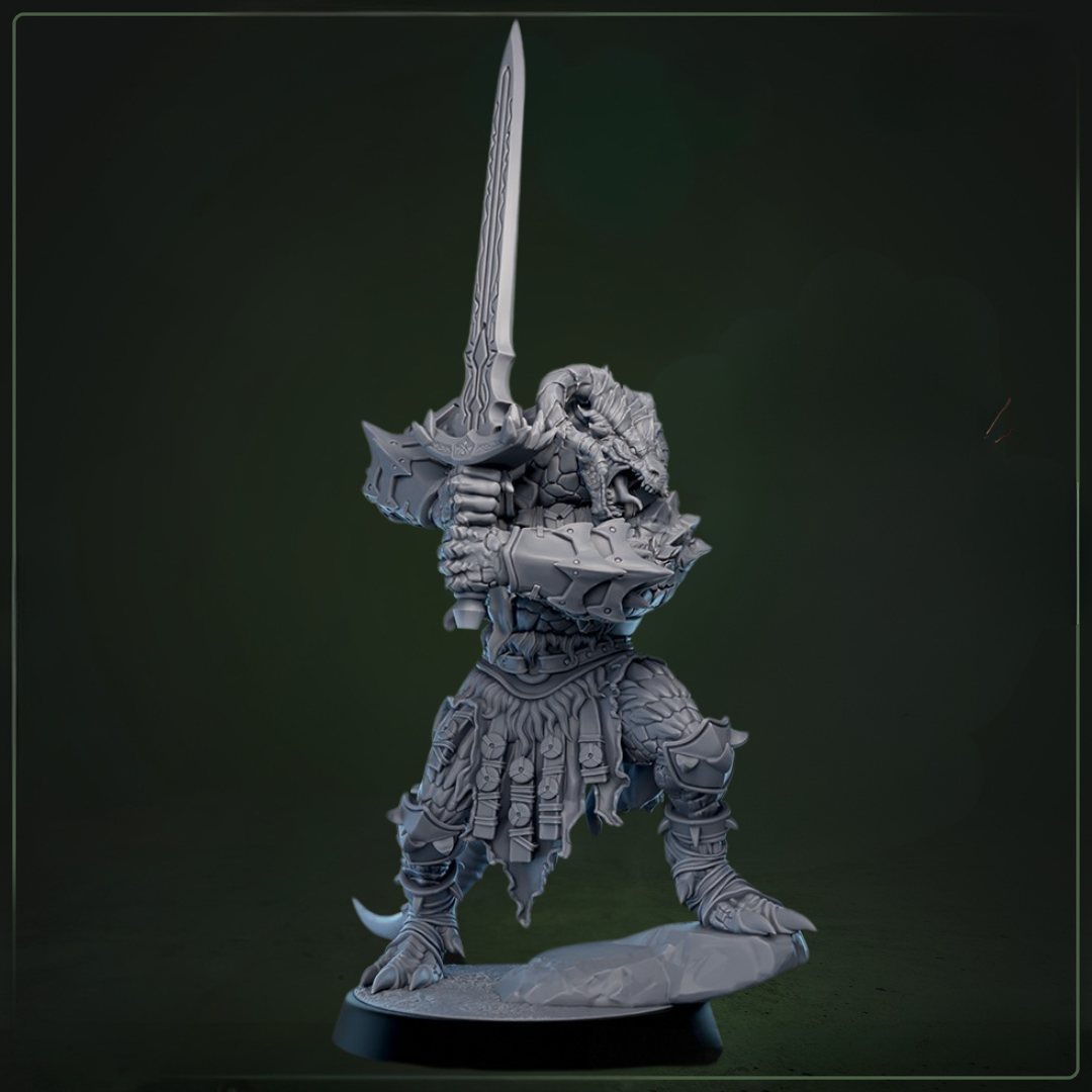 Dreadscale Raider 2 - zwaard hoog  -  D&D miniatuur - loyale Sagerasa volgeling met draconische kracht, fantasy miniaturen elite warrior voor tactische encounters bij Quest & Craft
