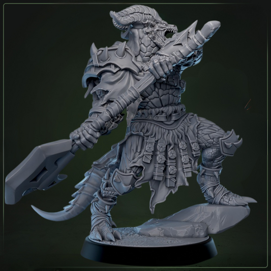 Dreadscale Raider 3 - bijl naar achteren -  D&D miniatuur - gespecialiseerde draconische strijder uit warband set, TTRPG miniaturen voor Dungeons & Dragons jungle campaigns van Quest & Craft
