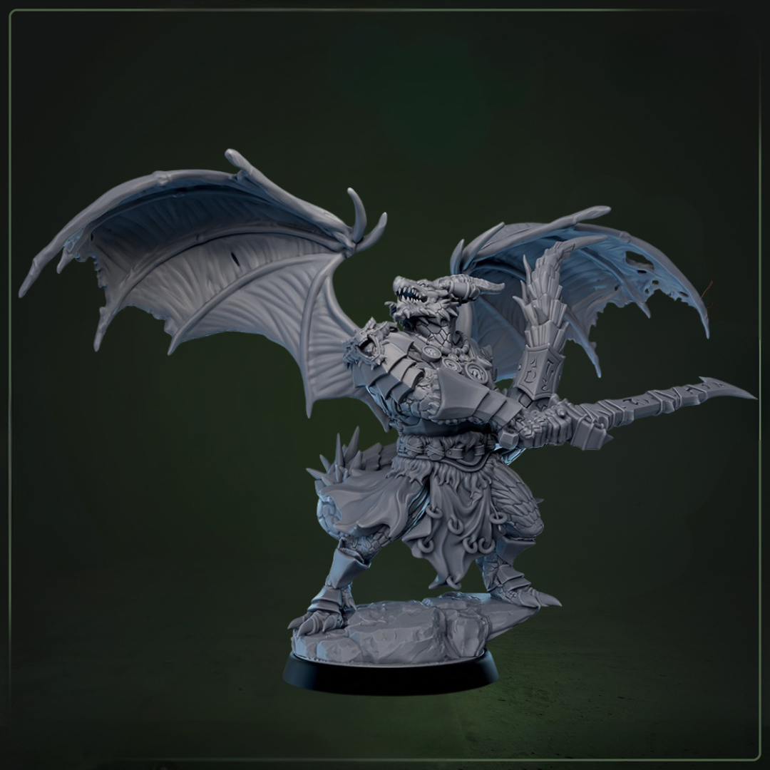 Dreadscale Warlord Met Vleugels D&D miniatuur - draconische warlord generaal uit Cliffs of Drakkenfall collectie, hoogdetail resin DND miniaturen voor fantasy tabletop RPG van Quest & Craft
