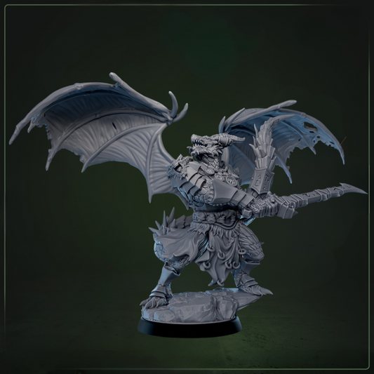 Dreadscale Warlord Met Vleugels D&D miniatuur - draconische warlord generaal uit Cliffs of Drakkenfall collectie, hoogdetail resin DND miniaturen voor fantasy tabletop RPG van Quest & Craft
