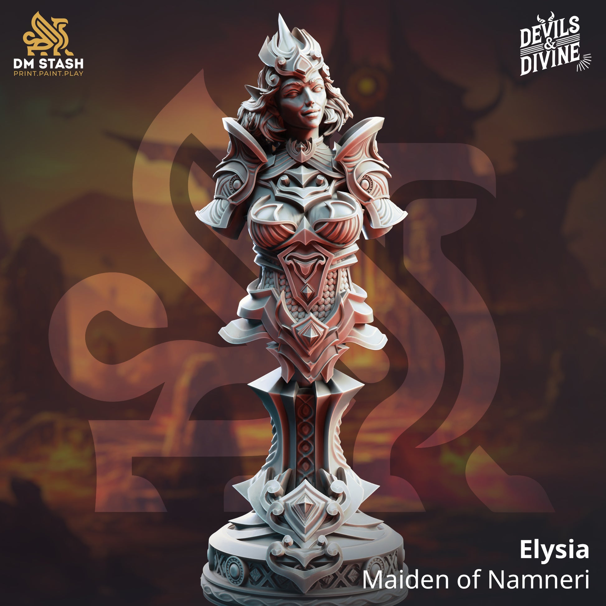 Elysia Maiden of Namneri Character Bust D&D miniatuur - elegante premium fantasy verzamelobject met mystieke details uit Feet First Into Hell campagne, DND miniaturen character bust voor TTRPG verzamelaars uit Nederland bij Quest & Craft