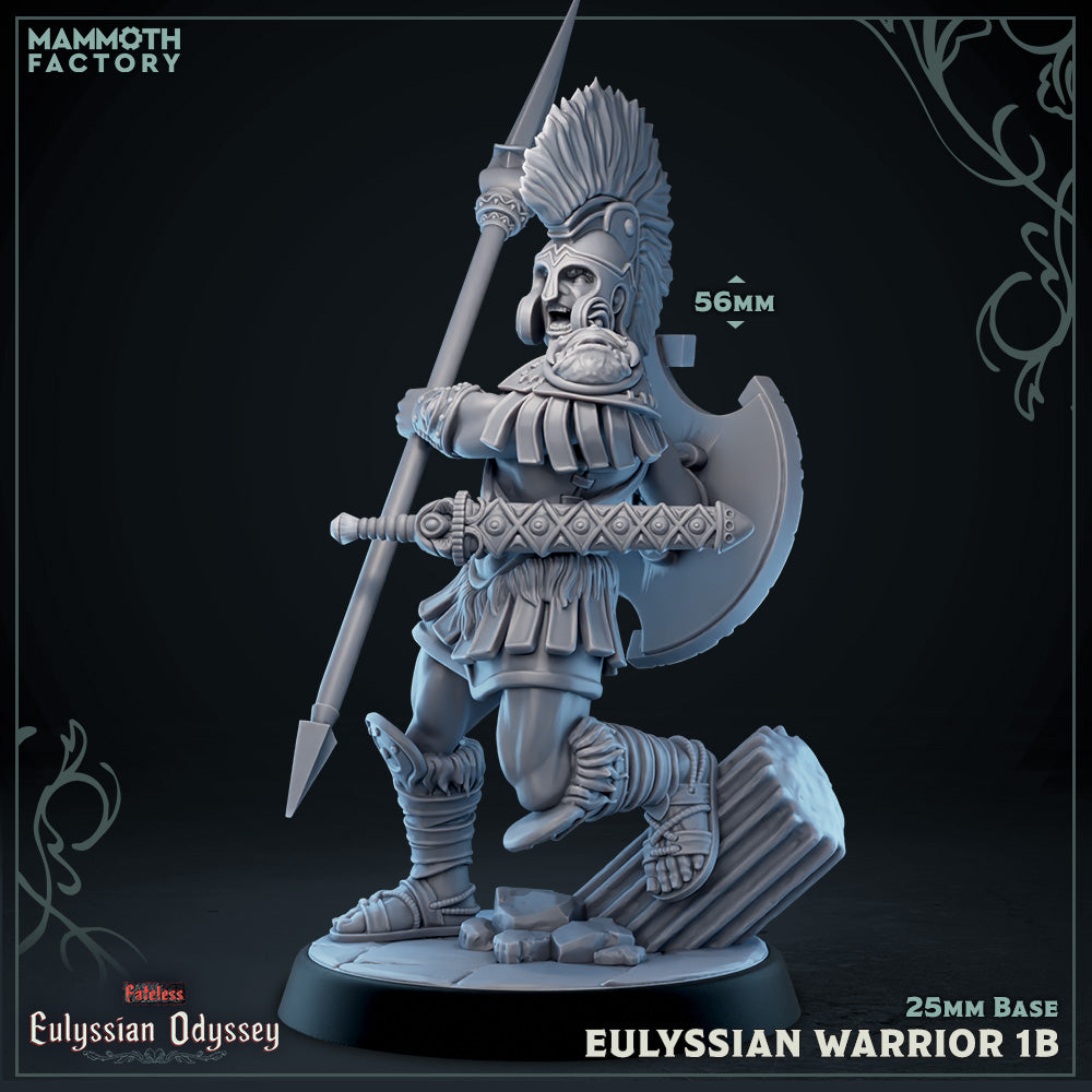 Eulyssian Warriors 1B D&D miniatuur - met speer in verdediging-alternatieve pose Griekse strijder uit warband set, fantasy miniaturen voor klassieke encounters bij Quest & Craft
