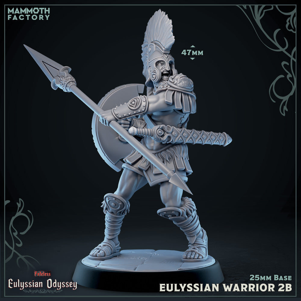 Eulyssian Warriors 2B D&D miniatuur - speer- mythologische krijger met speer en schild uit warband, DND miniaturen voor tabletop RPG bij Quest & Craft
