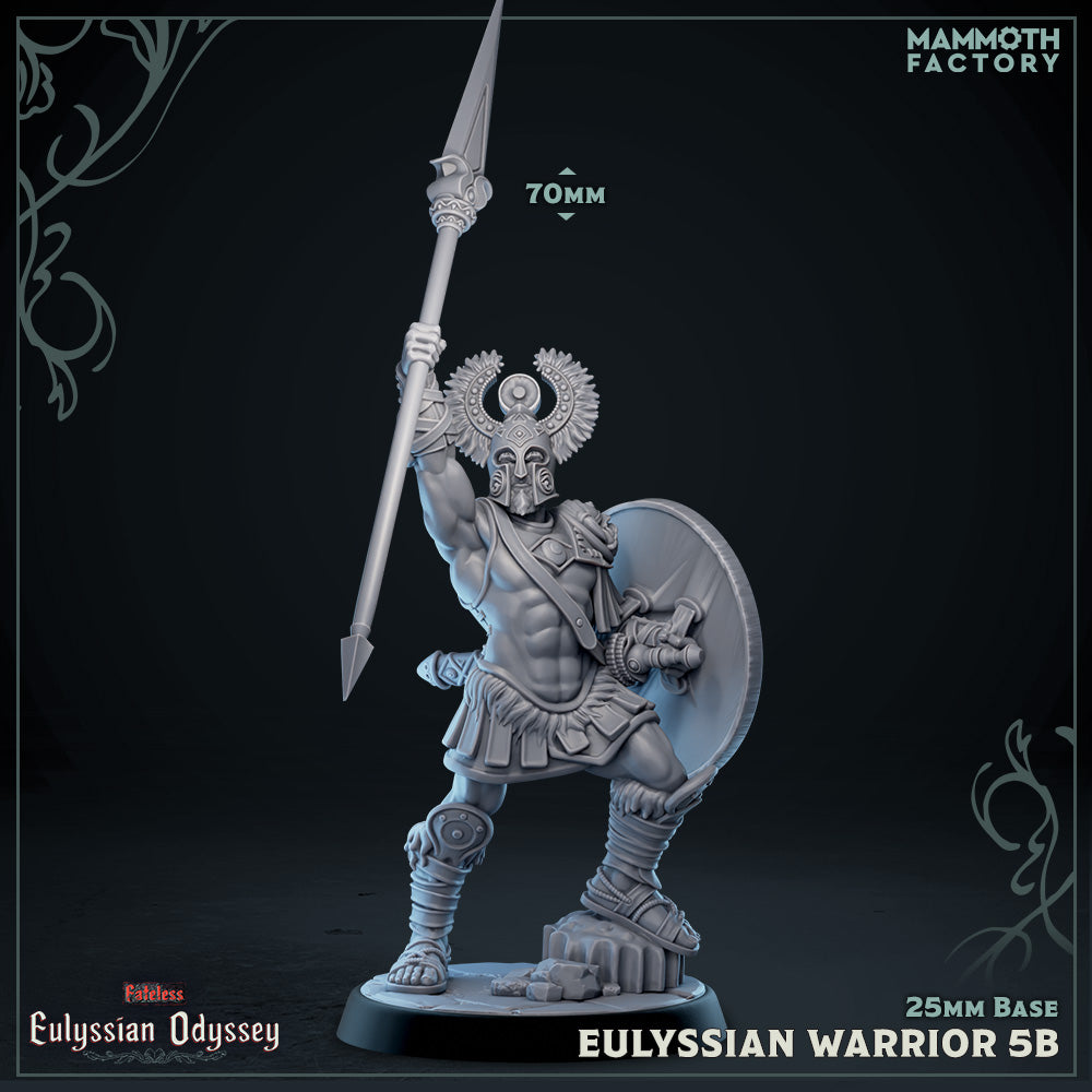 Eulyssian Warriors 5B D&D miniatuur - speer in de lucht - complete Griekse krijgers warband uit Eulyssian Odyssey set, Nederlandse kwaliteit Quest & Craft miniaturen nederland voor mythologische encounters
