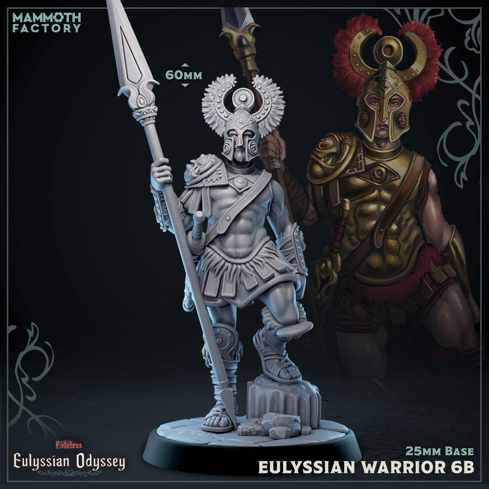 Eulyssian Warriors 6B D&D miniatuur - finale Griekse krijger uit complete Eulyssian Odyssey warband, heroïsche mythologische DND miniaturen voor epische tabletop RPG encounters van Quest & Craft
