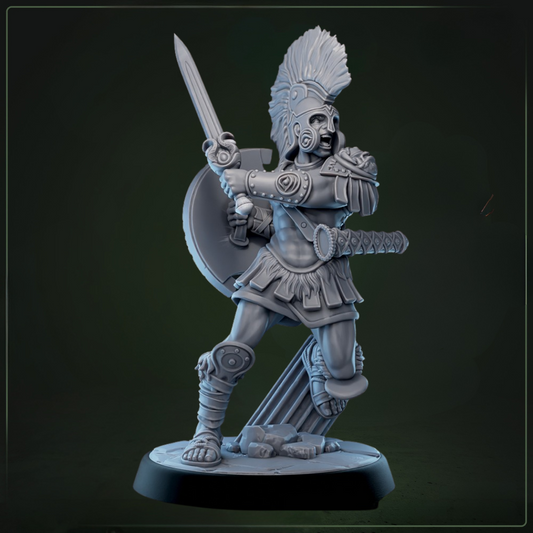 Eulyssian Warriors 1A D&D miniatuur - met zwaard in aanval-heroïsche Griekse krijger uit Eulyssian Odyssey warband, hoogdetail resin DND miniaturen voor mythologische tabletop RPG van Quest & Craft
