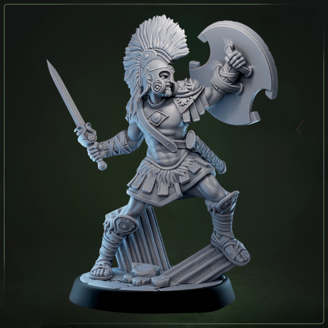 Eulyssian Warriors 3A D&D miniatuur - zwaard en schild- falanx krijger met authentieke Griekse wapenrusting, TTRPG miniaturen uit Eulyssian Odyssey bij Quest & Craft
