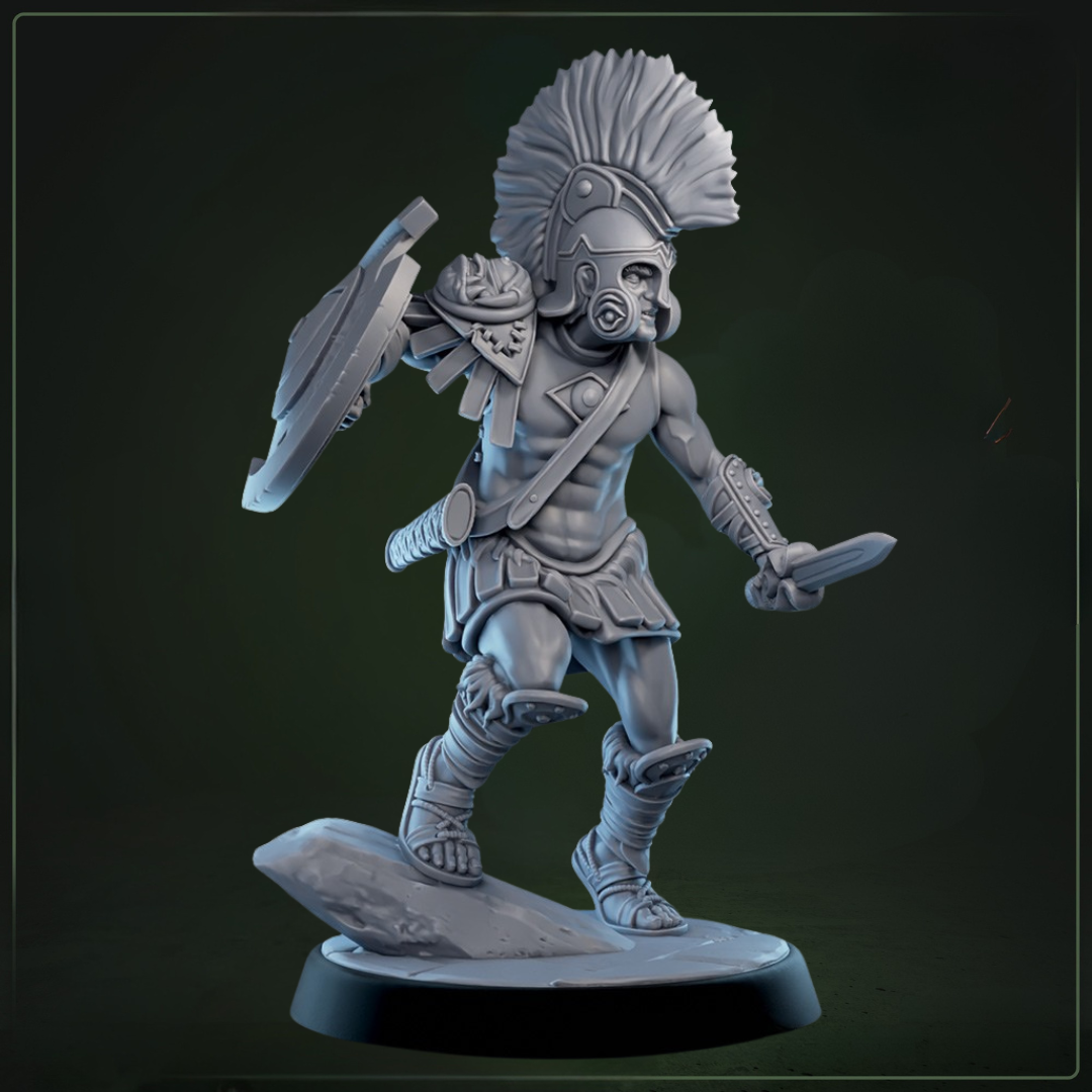 Eulyssian Warriors 4A D&D miniatuur - drijgende houding-heroïsche Griekse garde uit mythologische warband set, DND miniaturen voor epische campaigns van Quest & Craft
