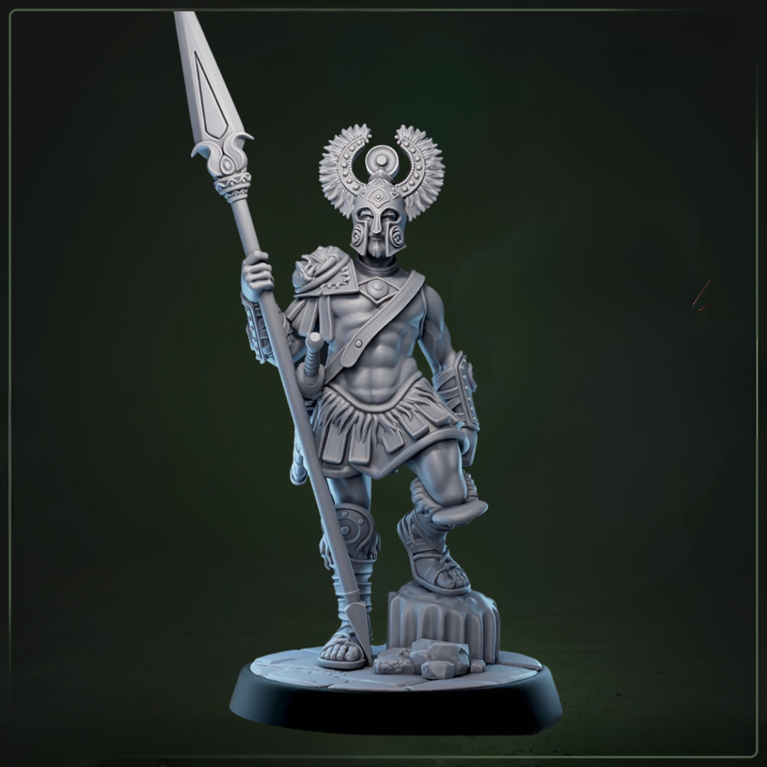 Eulyssian Warriors 6B D&D miniatuur - finale Griekse krijger uit complete Eulyssian Odyssey warband, heroïsche mythologische DND miniaturen voor epische tabletop RPG encounters van Quest & Craft
