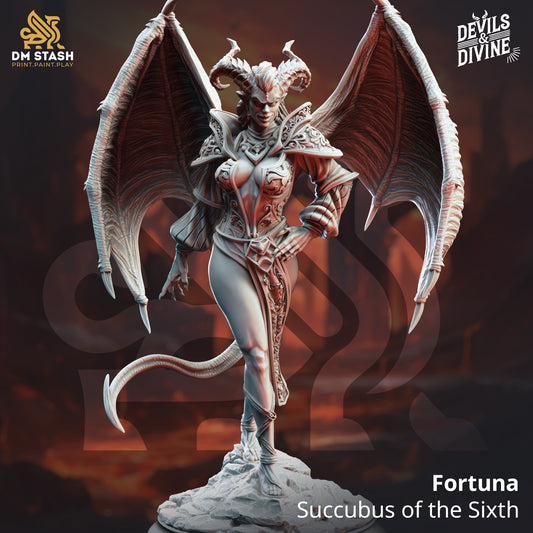 Fortuna Succubus of the Sixth Reverie D&D miniatuur - elegante verleidelijke demon met supernatural charme uit Feet First Into Hell campagne, premium DND miniaturen fantasy succubus voor TTRPG roleplay uit Nederland bij Quest & Craft