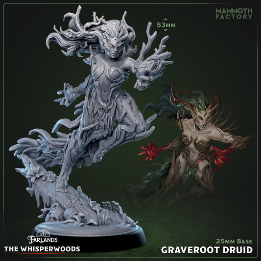 Graveroot Druid D&D miniatuur - mystieke natuurmagie specialist uit The Whisperwoods collectie, hoogdetail resin DND miniaturen voor fantasy tabletop RPG van Quest & Craft
