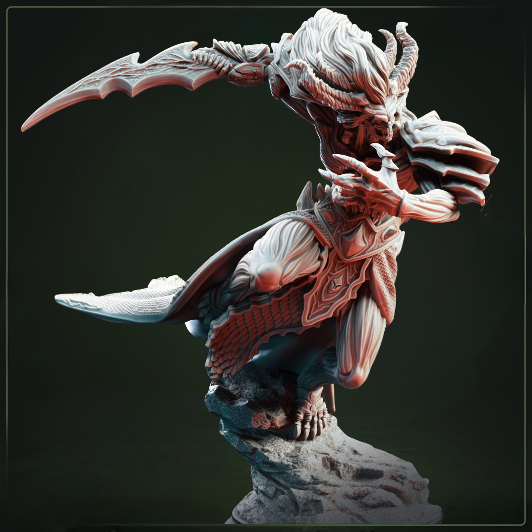 Gresnos The Broken Flame D&D miniatuur - melancholische gevallen held met gebroken armor uit Feet First Into Hell campagne, premium DND miniaturen fantasy tragic hero voor TTRPG storytelling uit Nederland bij Quest & Craft