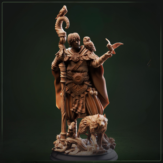 Gwambari Animal Friend Shaman D&D miniatuur - wijze mystical nature guide met animal totems uit Shadow over Nordheim collectie, premium DND miniaturen fantasy shaman voor TTRPG wilderness campaigns uit Nederland bij Quest & Craft