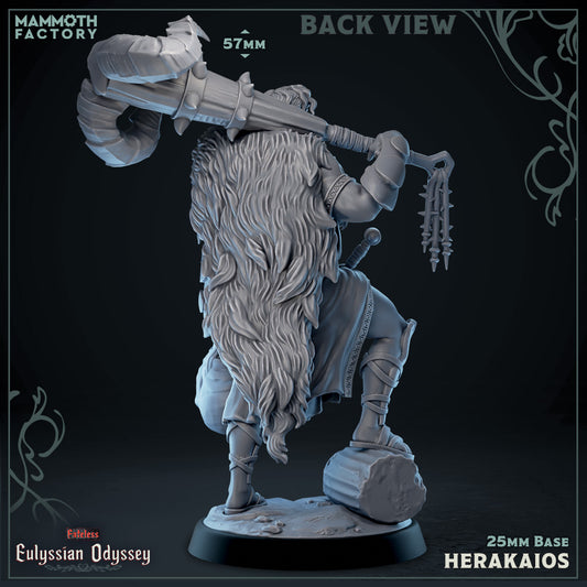 Herakaios D&D miniatuur - back view -  legendarische mythische halfgod held geïnspireerd op Hercules uit Eulyssian Odyssey collectie, hoogdetail resin DND miniaturen voor fantasy tabletop RPG van Quest & Craft
