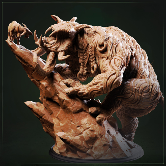 Hrimyhyrnir Frost Horned Beast D&D miniatuur - imposante colossal arctic predator met frost-covered horns uit Shadow over Nordheim collectie, premium DND miniaturen fantasy elemental ice beast voor TTRPG epic encounters uit Nederland bij Quest & Craft