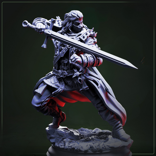 Mortimer Who Danced With Death D&D miniatuur - with mask- mysterieuze death figure met flowing robes en otherworldly expression, premium DND miniaturen fantasy necromantic character voor dark mystical TTRPG campaigns uit Nederland bij Quest & Craft
