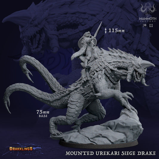 Mounted Urekari Siege Drakes D&D miniatuur - elite battle mounts draconische cavalry uit Drakklings of Dragons Keep collectie, hoogdetail resin DND miniaturen voor fantasy tabletop RPG van Quest & Craft

