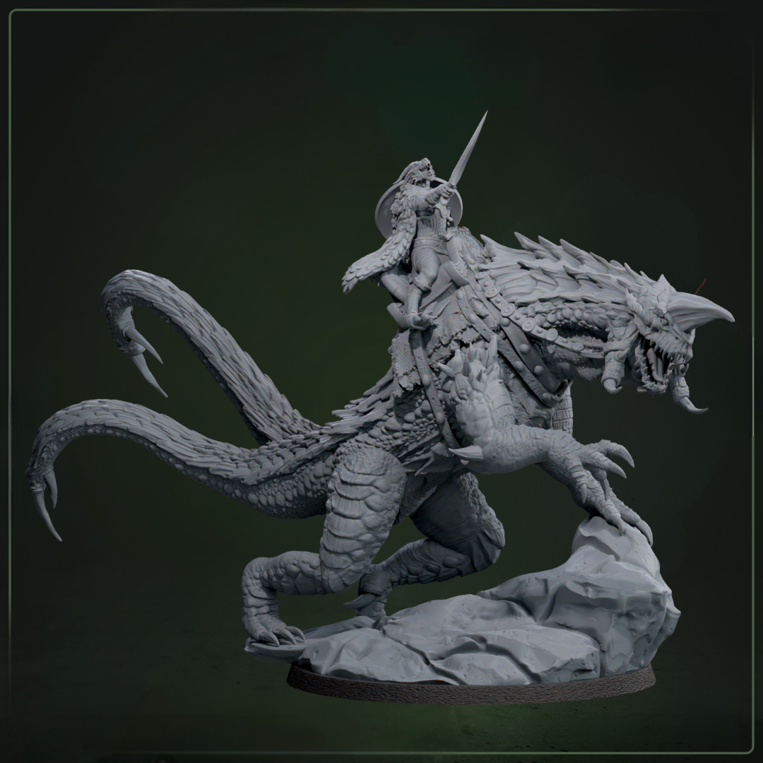 Mounted Urekari Siege Drakes D&D miniatuur - elite battle mounts draconische cavalry uit Drakklings of Dragons Keep collectie, hoogdetail resin DND miniaturen voor fantasy tabletop RPG van Quest & Craft
