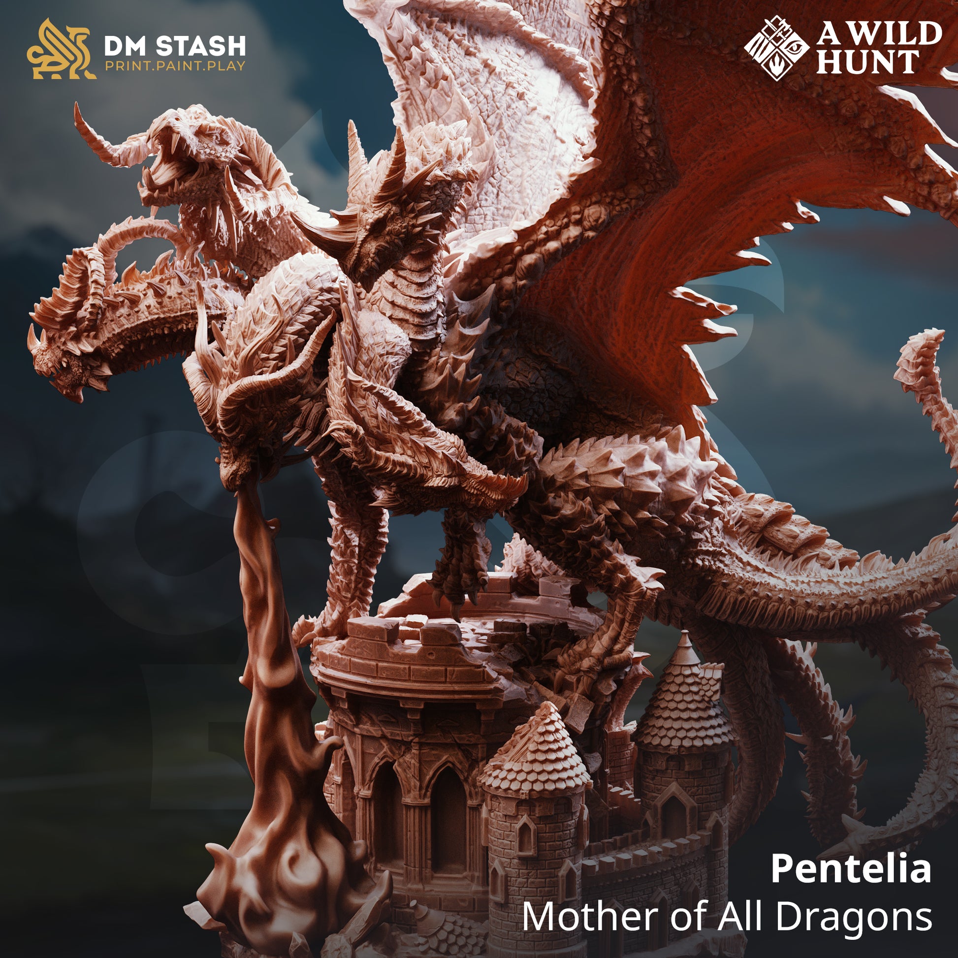 Pentelia Mother of All Dragons D&D miniatuur - majestueuze primordial dragon matriarch met ancient scales uit A Wild Hunt collectie, premium DND miniaturen fantasy ultimate dragon voor TTRPG legendary encounters uit Nederland bij Quest & Craft