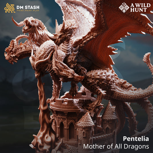 Pentelia Mother of All Dragons D&D miniatuur - majestueuze primordial dragon matriarch met ancient scales uit A Wild Hunt collectie, premium DND miniaturen fantasy ultimate dragon voor TTRPG legendary encounters uit Nederland bij Quest & Craft