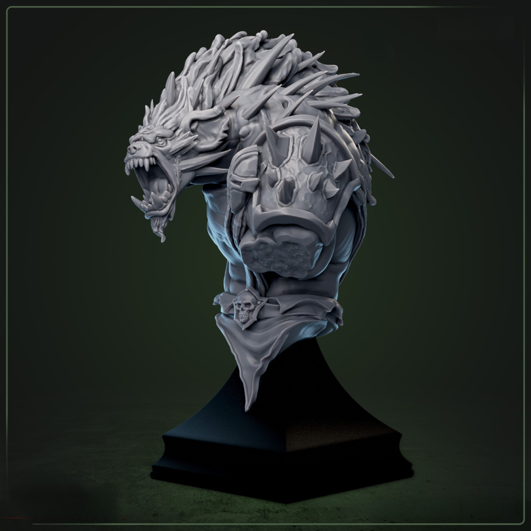 Scourge-Lord Character Bust D&D miniatuur - imposante tribal leader bust met savage details uit Bloodstone Valley collectie, premium DND miniaturen fantasy verzamelobject voor TTRPG collectors uit Nederland bij Quest & Craft
