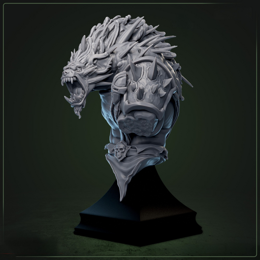 Scourge-Lord Character Bust D&D miniatuur - imposante tribal leader bust met savage details uit Bloodstone Valley collectie, premium DND miniaturen fantasy verzamelobject voor TTRPG collectors uit Nederland bij Quest & Craft