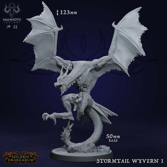 Stormtail Wyvern 1 D&D miniatuur - elektrische wyvern uit Solaris Drakkarum warband, hoogdetail resin DND miniaturen voor fantasy tabletop RPG van Quest & Craft
