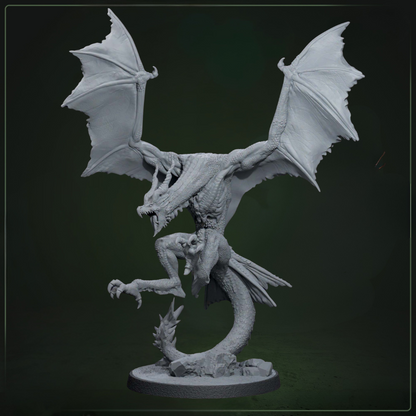 Stormtail Wyvern 1 D&D miniatuur - elektrische wyvern uit Solaris Drakkarum warband, hoogdetail resin DND miniaturen voor fantasy tabletop RPG van Quest & Craft
