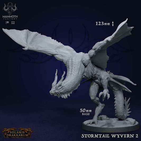 Stormtail Wyvern 2 D&D miniatuur - electric flying monster met storm magic uit wyvern warband set, fantasy miniaturen voor lightning encounters bij Quest & Craft

