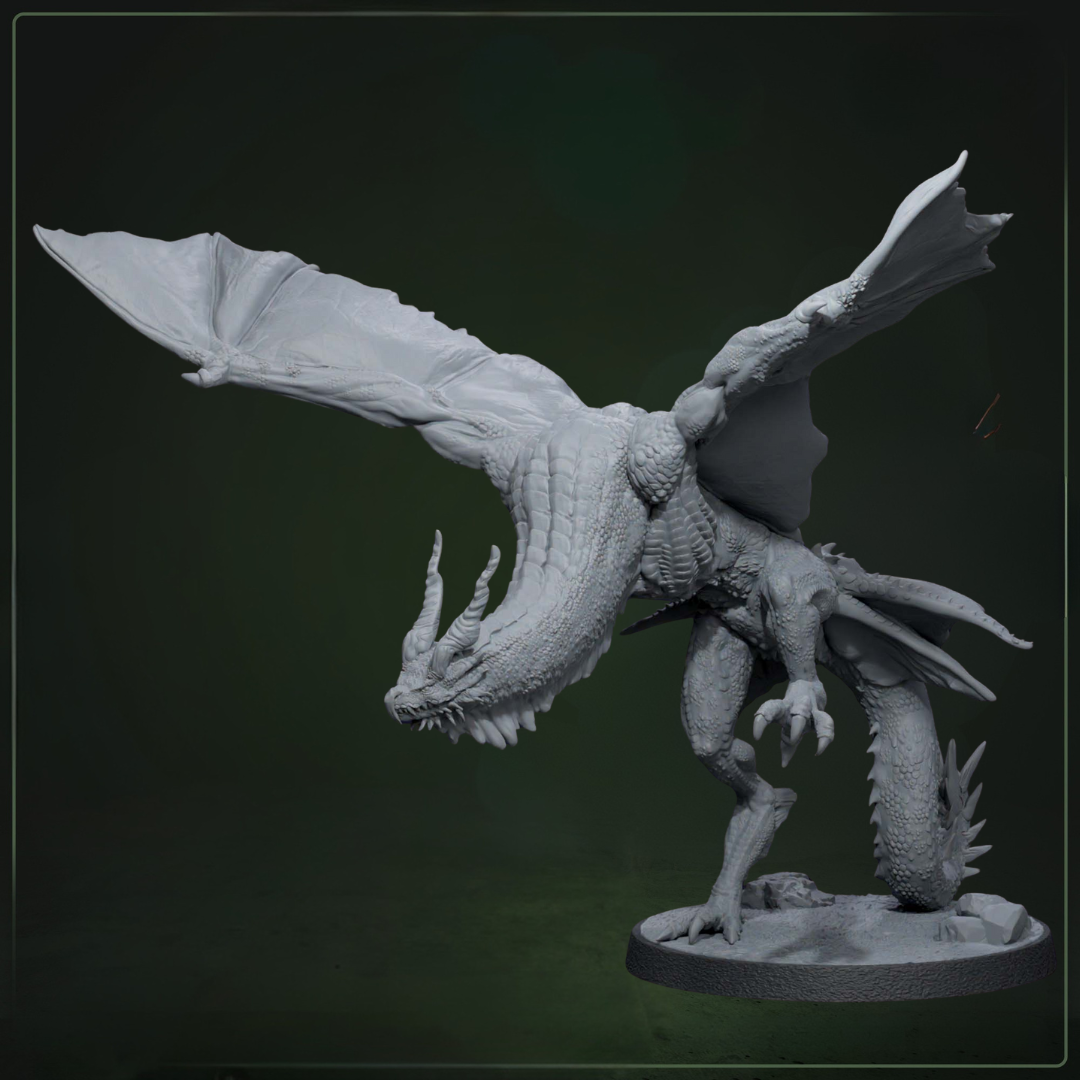 Stormtail Wyvern 2 D&D miniatuur - electric flying monster met storm magic uit wyvern warband set, fantasy miniaturen voor lightning encounters bij Quest & Craft
