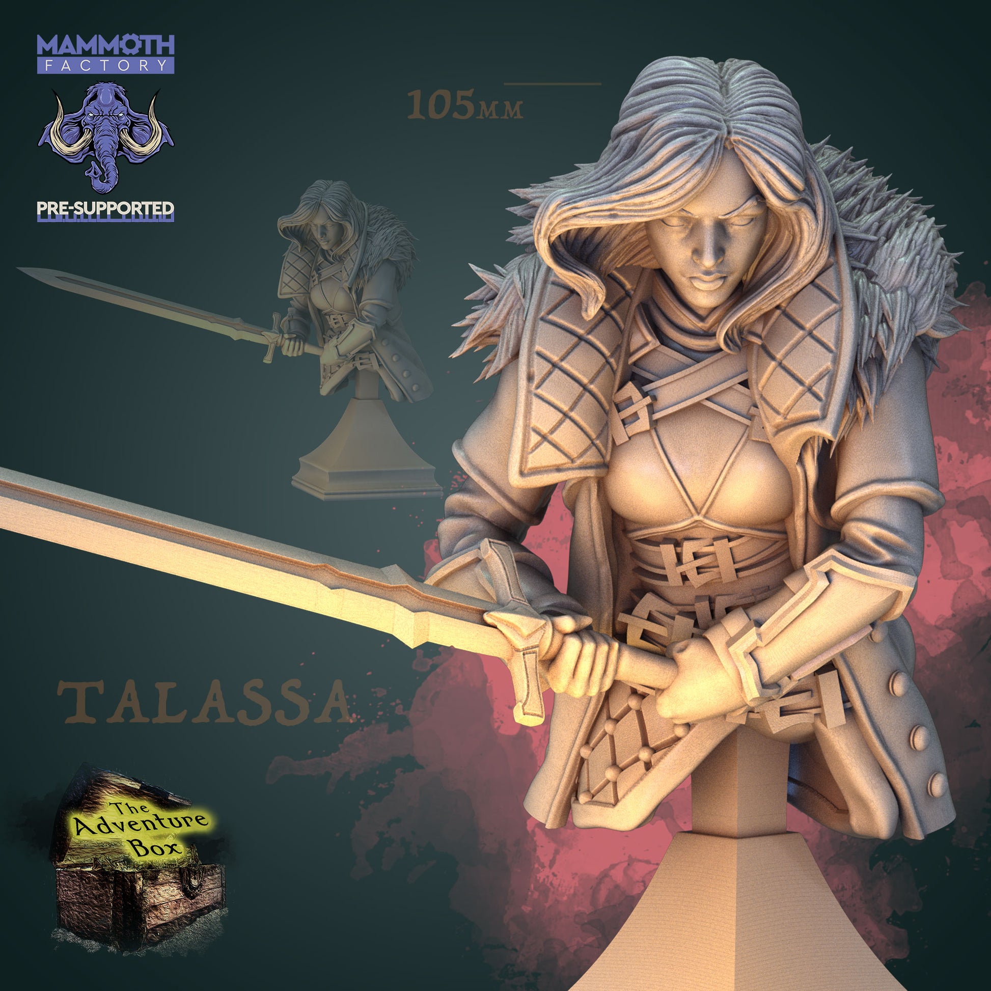 Talassa Bust Heldin D&D Character Bust - heroïsche premium fantasy verzamelobject uit D&D Character Busts collectie, hoogdetail resin bust voor fantasy tabletop van Quest & Craft
