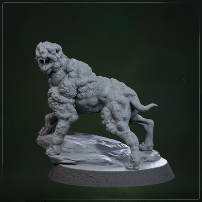 Tarr Dog D&D miniatuur - bloeddorstige hond met gapende bek uit Tarr Animals warband set, fantasy miniaturen voor corruption campaigns van Quest & Craft
