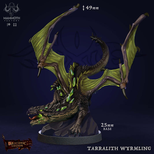 Tarralith Wyrmling D&D miniatuur - colorreference-mysterieuze magie-etende draak uit Tarralith Dragon Evolution collectie, hoogdetail resin DND miniaturen voor fantasy tabletop RPG van Quest & Craft
