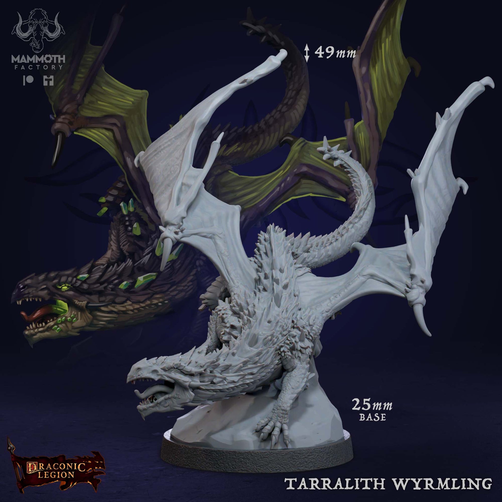 Tarralith Wyrmling D&D miniatuur - mysterieuze magie-etende draak uit Tarralith Dragon Evolution collectie, hoogdetail resin DND miniaturen voor fantasy tabletop RPG van Quest & Craft
