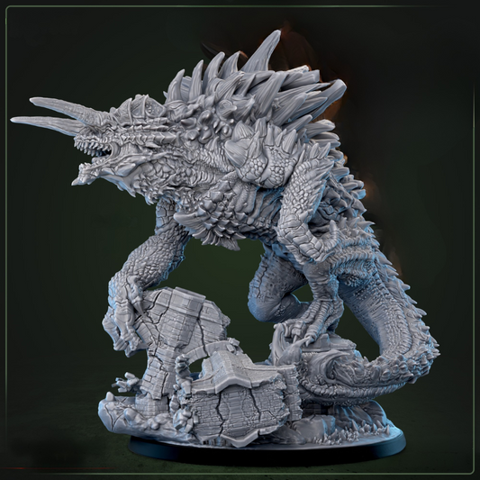 Tarrasque Terror of the Wastes D&D miniatuur - colossal legendary boss creature met massive claws uit Bloodstone Valley collectie, premium DND miniaturen fantasy ultimate encounter voor TTRPG campaigns uit Nederland bij Quest & Craft
