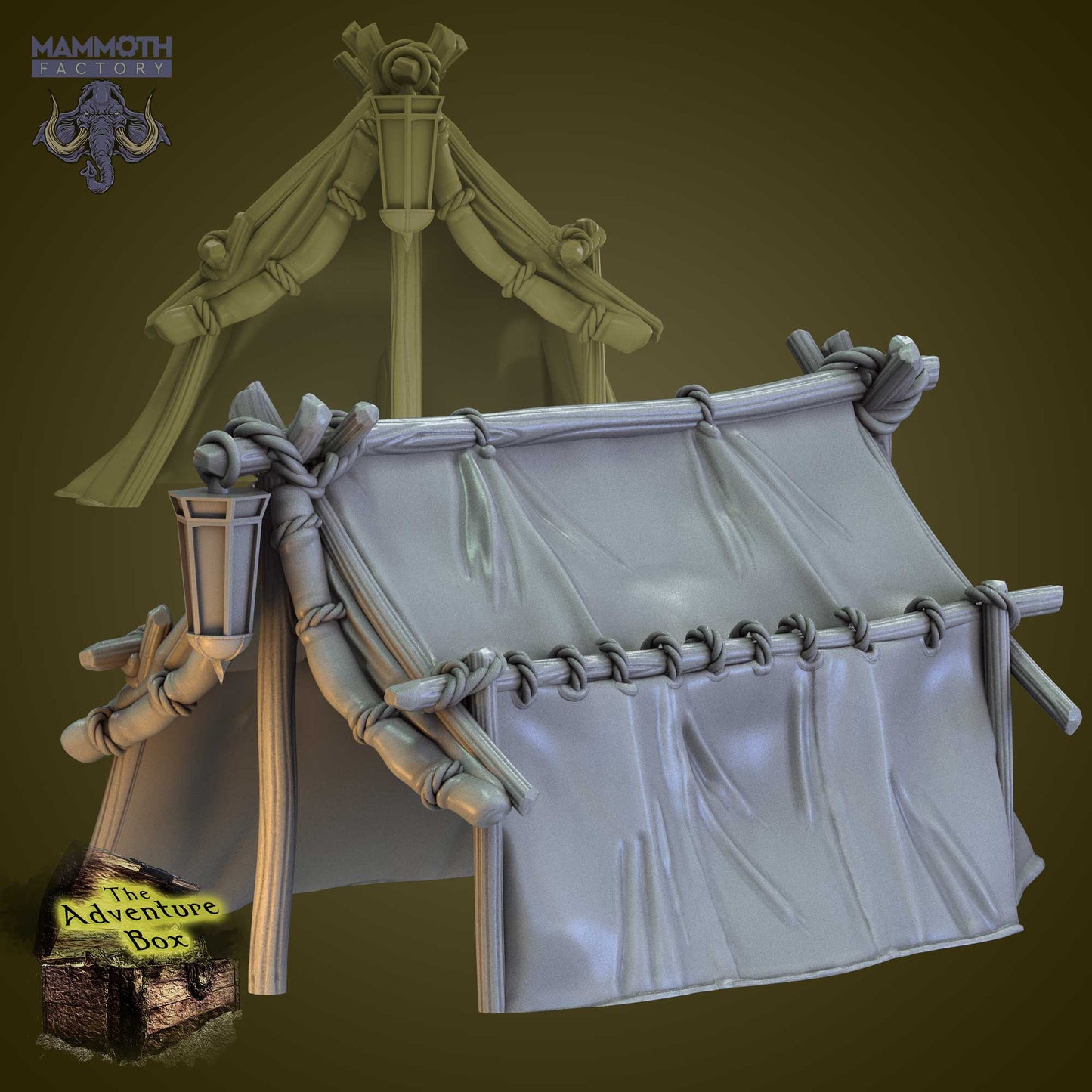 Fantasy Tent Terrein D&D miniatuur - tabletop terrein kampement tent uit 3D Tabletop Terrein collectie, hoogdetail resin DND miniaturen terrein voor wilderness fantasy tabletop RPG van Quest & Craft
