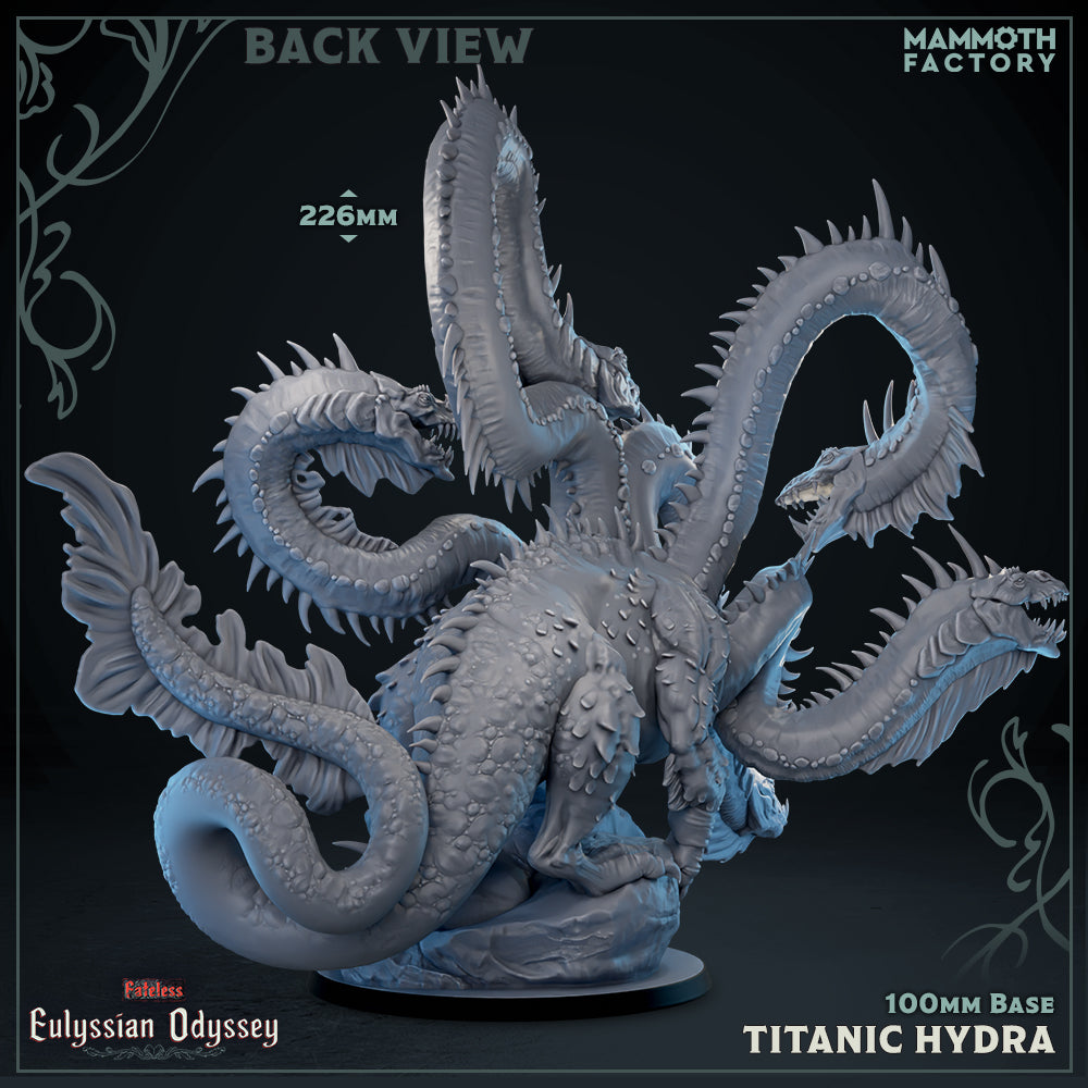 Titanic Hydra D&D miniatuur- achterzijde - kolossale large scale boss monster 5-koppige hydra uit Eulyssian Odyssey collectie, hoogdetail resin DND miniaturen voor legendarische tabletop RPG encounters van Quest &