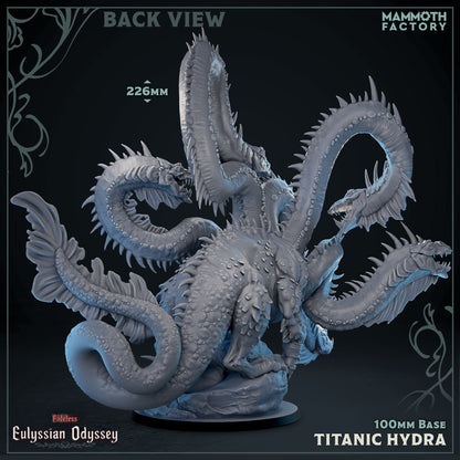 Titanic Hydra D&D miniatuur- achterzijde - kolossale large scale boss monster 5-koppige hydra uit Eulyssian Odyssey collectie, hoogdetail resin DND miniaturen voor legendarische tabletop RPG encounters van Quest &