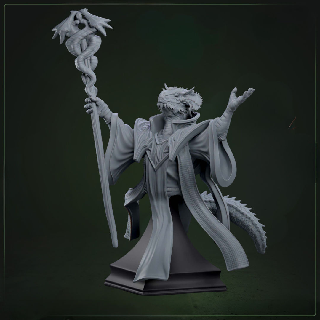 Tyraxes Exemplar Flamespeaker Bust D&D miniatuur - premium character bust draconische vuurmagiër uit Draconic Legion collectie, hoogdetail resin DND miniaturen bust voor verzamelaars van Quest & Craft

