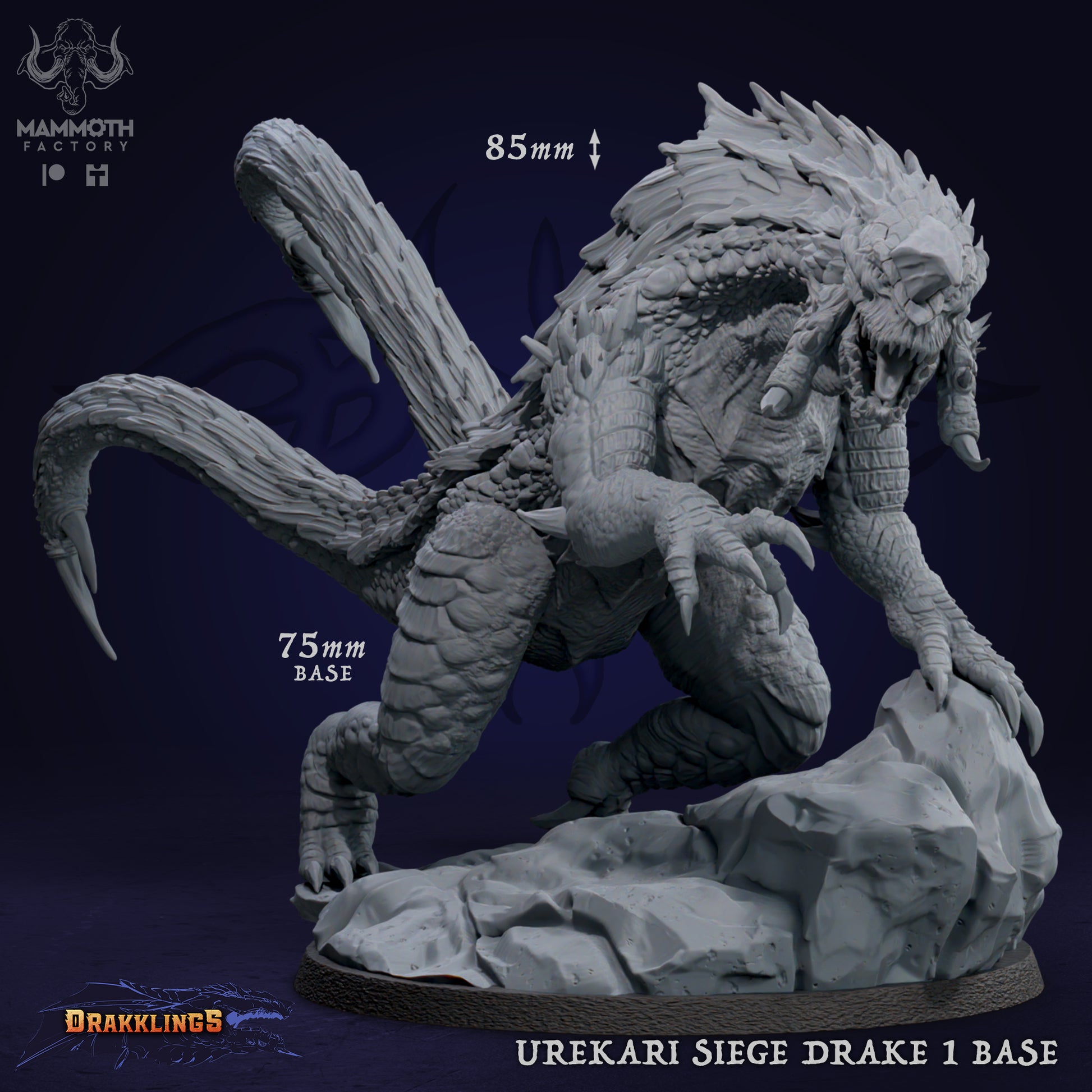 Urekari Siege Drake 1 D&D miniatuur - machtige twin-tailed dragon warbeast uit Drakklings of Dragons Keep collectie, hoogdetail resin DND miniaturen voor fantasy tabletop RPG van Quest & Craft
