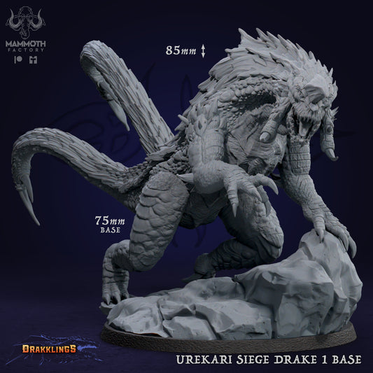 Urekari Siege Drake 1 D&D miniatuur - machtige twin-tailed dragon warbeast uit Drakklings of Dragons Keep collectie, hoogdetail resin DND miniaturen voor fantasy tabletop RPG van Quest & Craft
