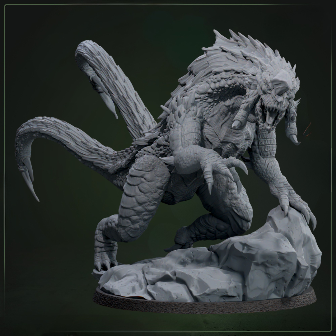 Urekari Siege Drake 1 D&D miniatuur - machtige twin-tailed dragon warbeast uit Drakklings of Dragons Keep collectie, hoogdetail resin DND miniaturen voor fantasy tabletop RPG van Quest & Craft
