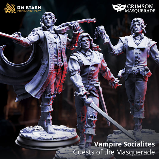 Vampire Socialites Guests of the Masquerade D&D miniaturen set - elegante vampier aristocraten met elaborate gowns en intricate masks, premium DND miniaturen fantasy high society voor masquerade TTRPG campaigns uit Nederland bij Quest & Craft