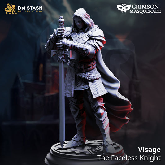 Visage The Faceless Knight D&D miniatuur - mysterieuze ridder met expressionless helm en imposing armor, premium DND miniaturen fantasy enigmatic warrior voor mystery TTRPG campaigns uit Nederland bij Quest & Craft