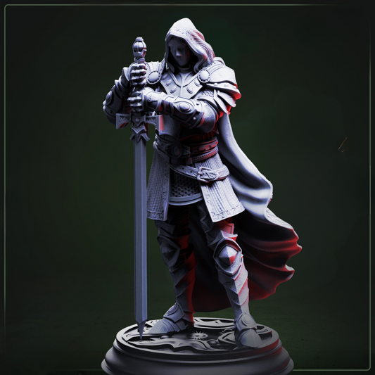 Visage The Faceless Knight D&D miniatuur - mysterieuze ridder met expressionless helm en imposing armor, premium DND miniaturen fantasy enigmatic warrior voor mystery TTRPG campaigns uit Nederland bij Quest & Craft